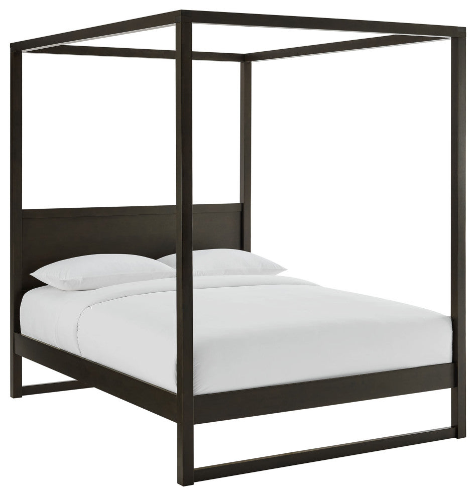 Alva Queen Wood Canopy Platform Bed, Smoked Oak