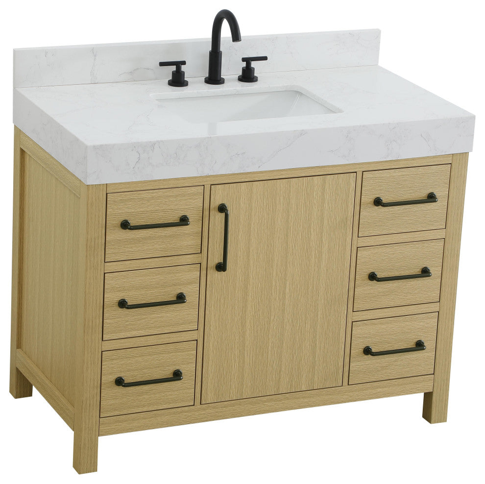 Home Living 42" Single Bathroom Vanity, Honey Brown With Backsplash
