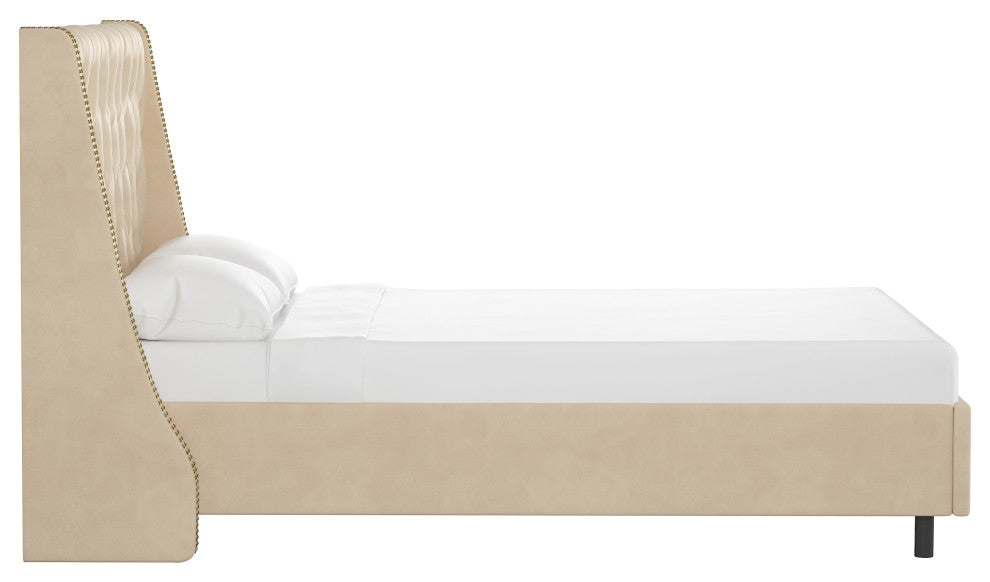 Williams California King Nail Button Diamond Wingback Platform Bed, Velvet Pearl
