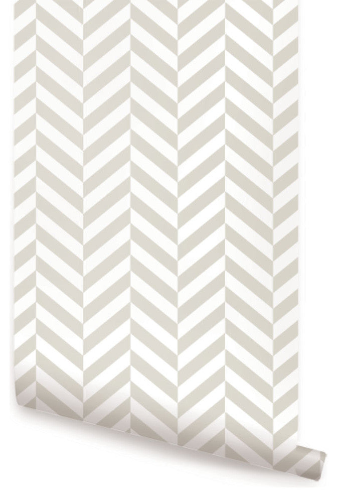 Herringbone Solid Peel and Stick Vinyl Wallpaper, Beige, 24"w X 108"h