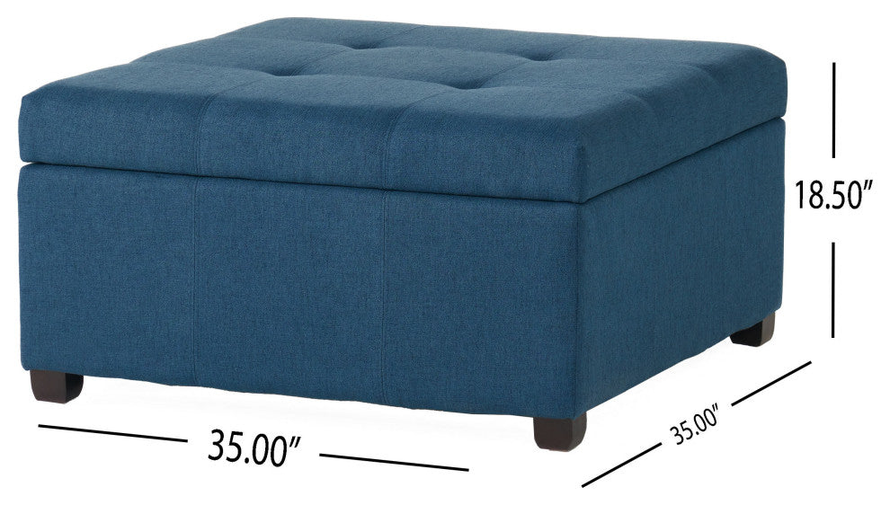 GDF Studio Carlyle Fabric Storage Ottoman, Dark Blue Fabric