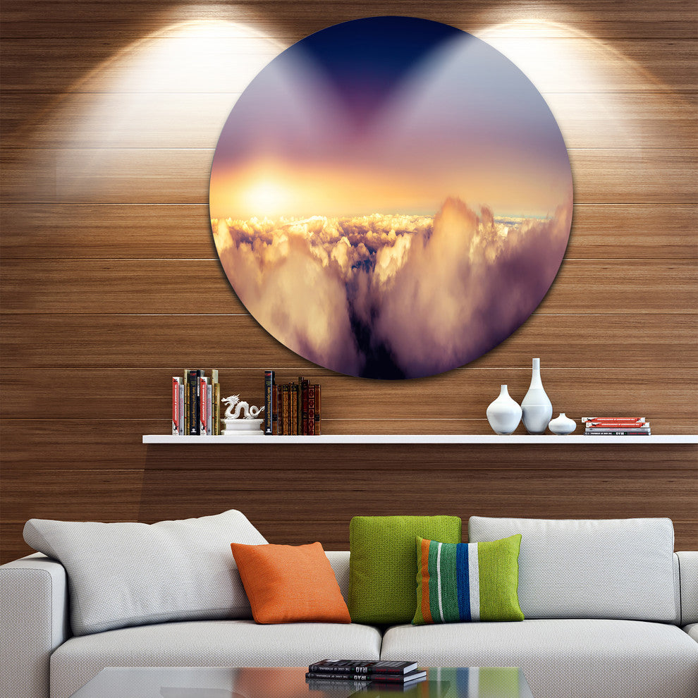 Blue Sky Over Clouds Panorama, Landscape Round Metal Wall Art, 23"