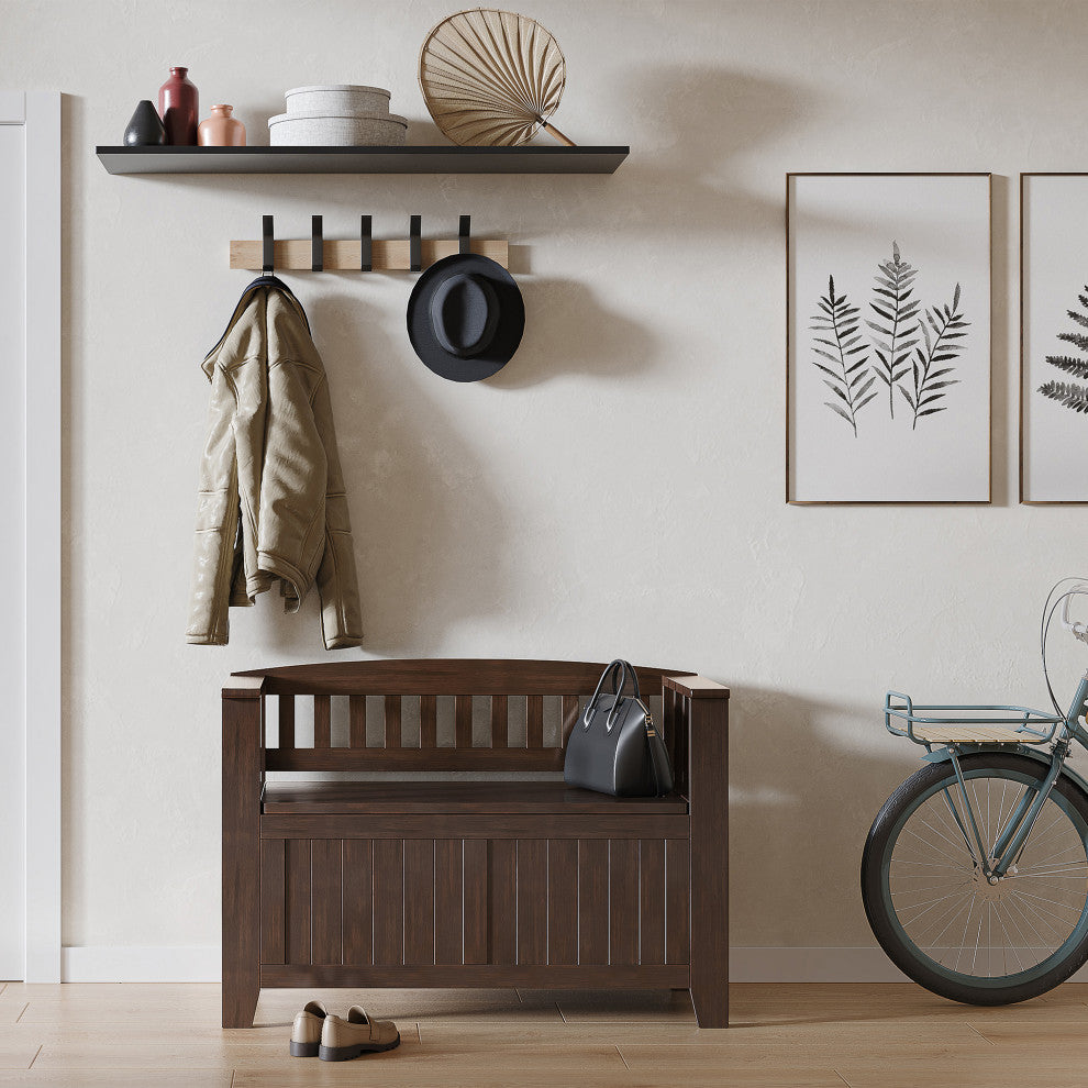 Acadian Solid Wood Small Entryway Storage Bench, Brunette Brown