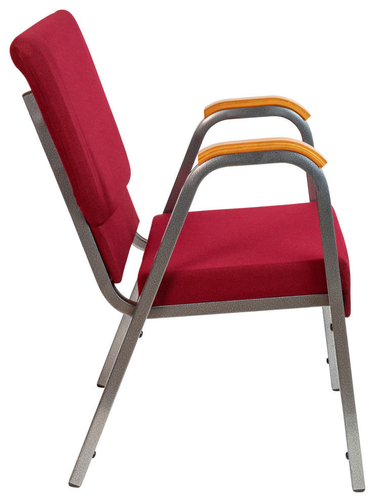 HERCULES Series 21"W Stacking Wood Chair, Burgundy Fabric and Silver Vein Frame