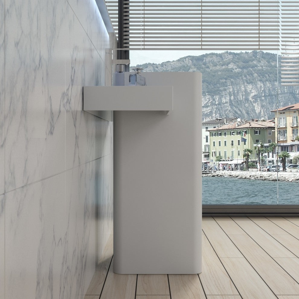 ADM Rectangular Freestanding Pedestal Sink, White, 40", Glossy White
