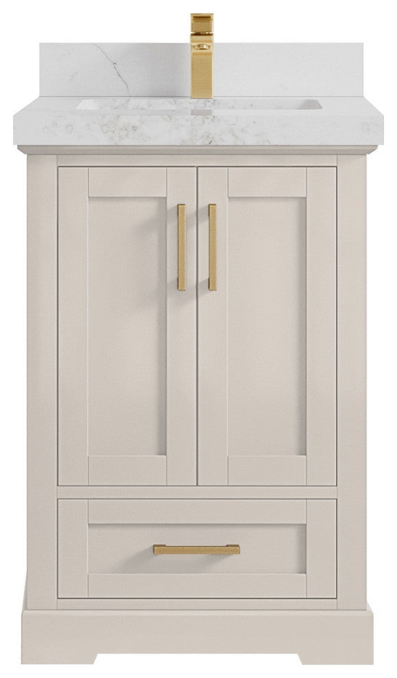 Boston 24" Single Sink Bath Vanity in Fine Grain 2" Calacatta Nuvo