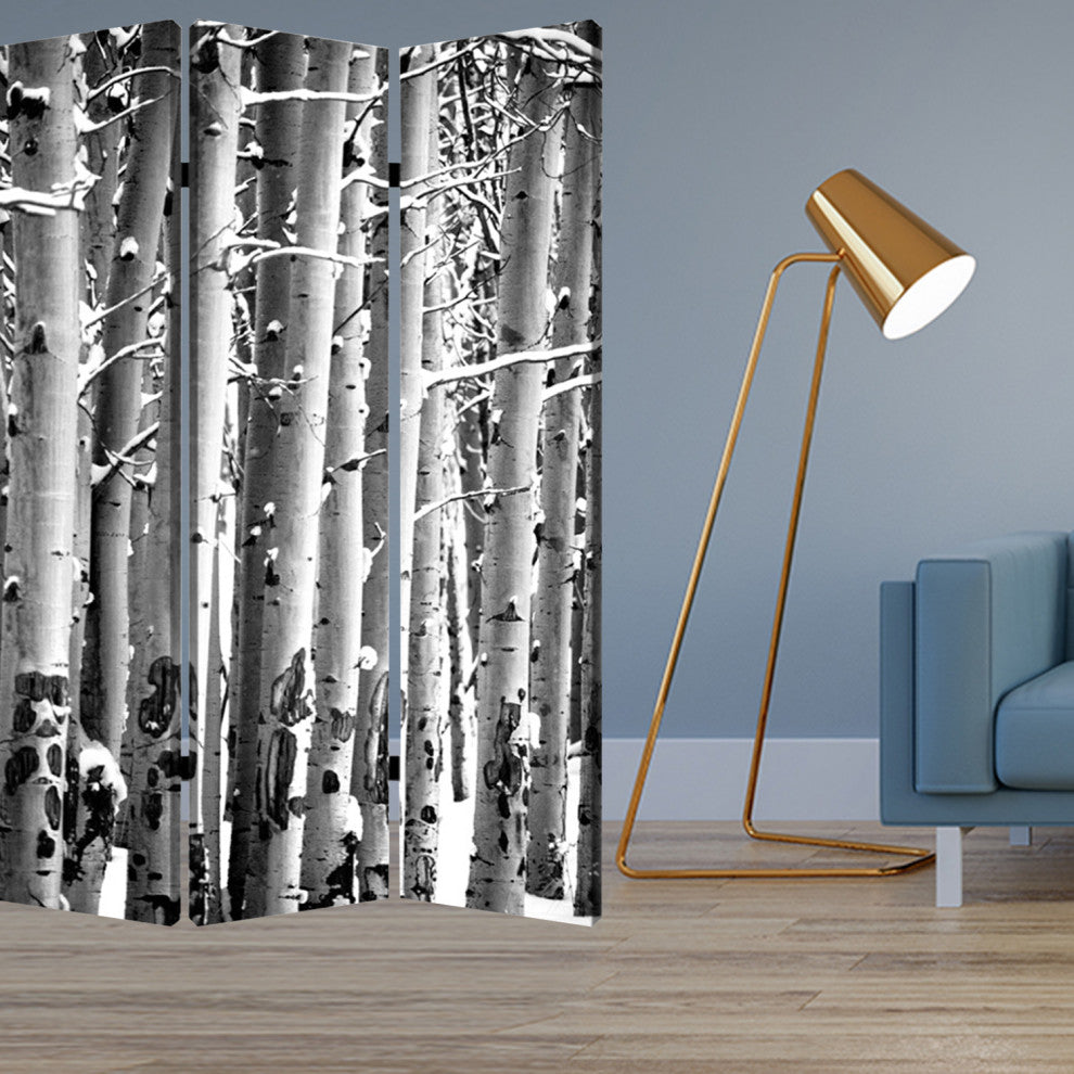 HomeRoots 1" x 48" x 72" Multi Color Wood Canvas Birch Screen