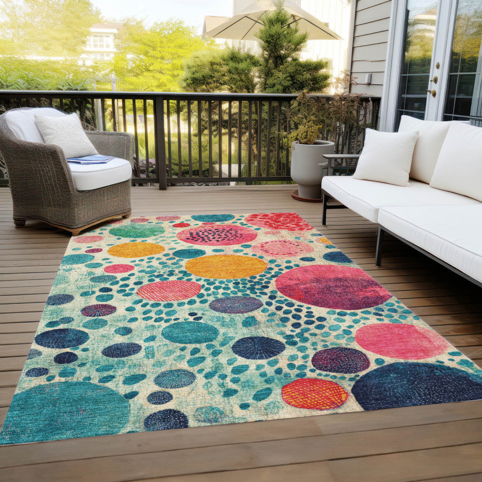 Machine Washable Indoor/Outdoor Chantille ACN1895 Teal 8' x 10' Rug