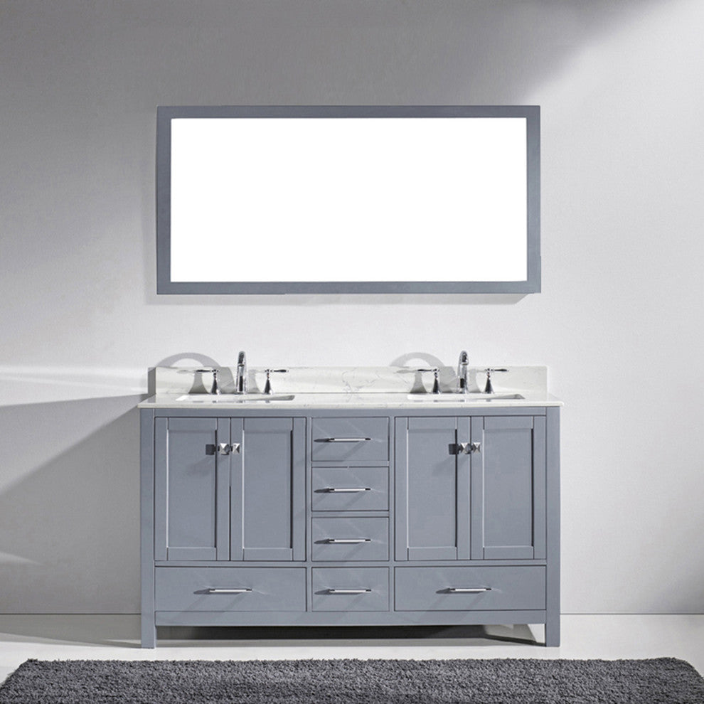 Caroline Avenue 60" Double Vanity, Without Faucets, Square Sinks
