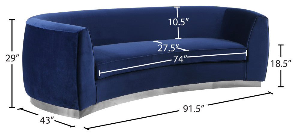 Julian Velvet Upholstered Sofa, Navy, Chrome Base