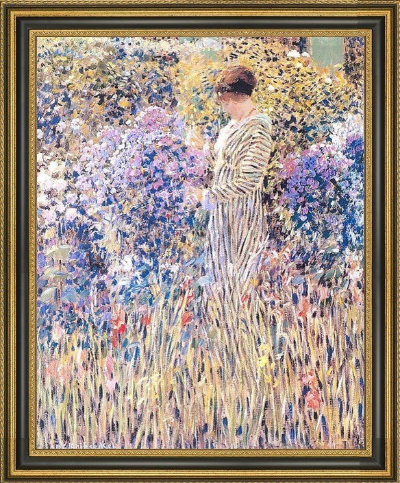 Frederick Carl Frieseke a Lady in a Garden Framed Premium Canvas Print, 16"x20"