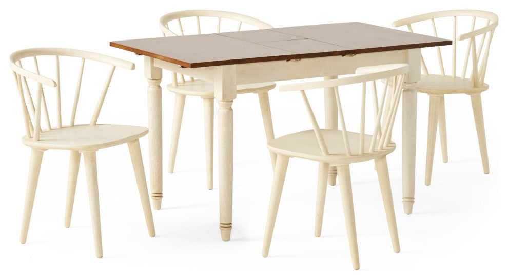 GDF Studio Fairfield Dining Set, Dark Oak and Cream