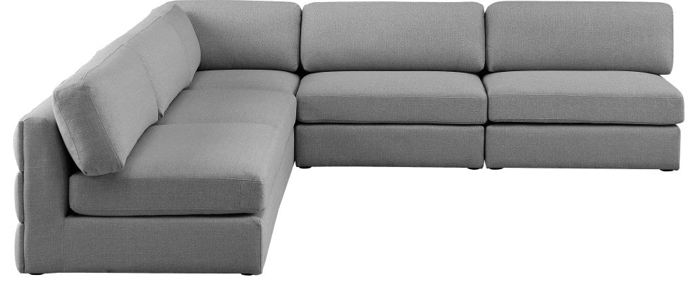 Beckham Linen Textured Fabric 5-Piece Modular L-Shaped Sectional, Grey