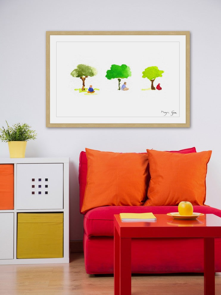 Marmont Hill, "Three Meditators" by Maya Gur Framed Painting Print, 24x16