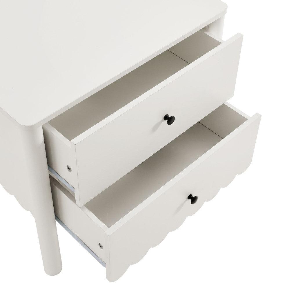 Emmeline Scalloped 2-Drawer Nightstand, White
