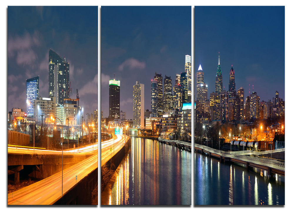 "Philadelphia Skyline at Night" Metal Wall Art, 3 Panels, 36"x28"
