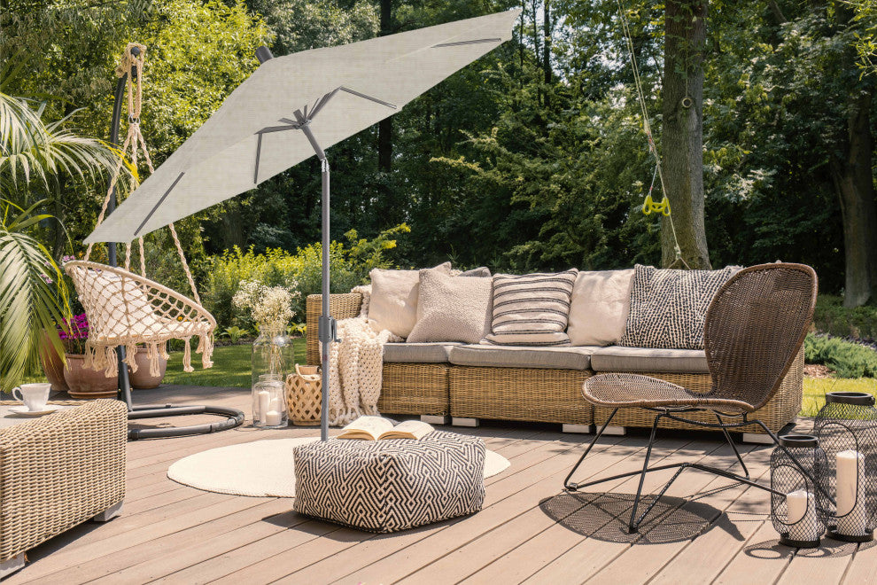 9' Round Push Tilt Market Umbrella, Grey Frame, Sunbrella, Cast Silver