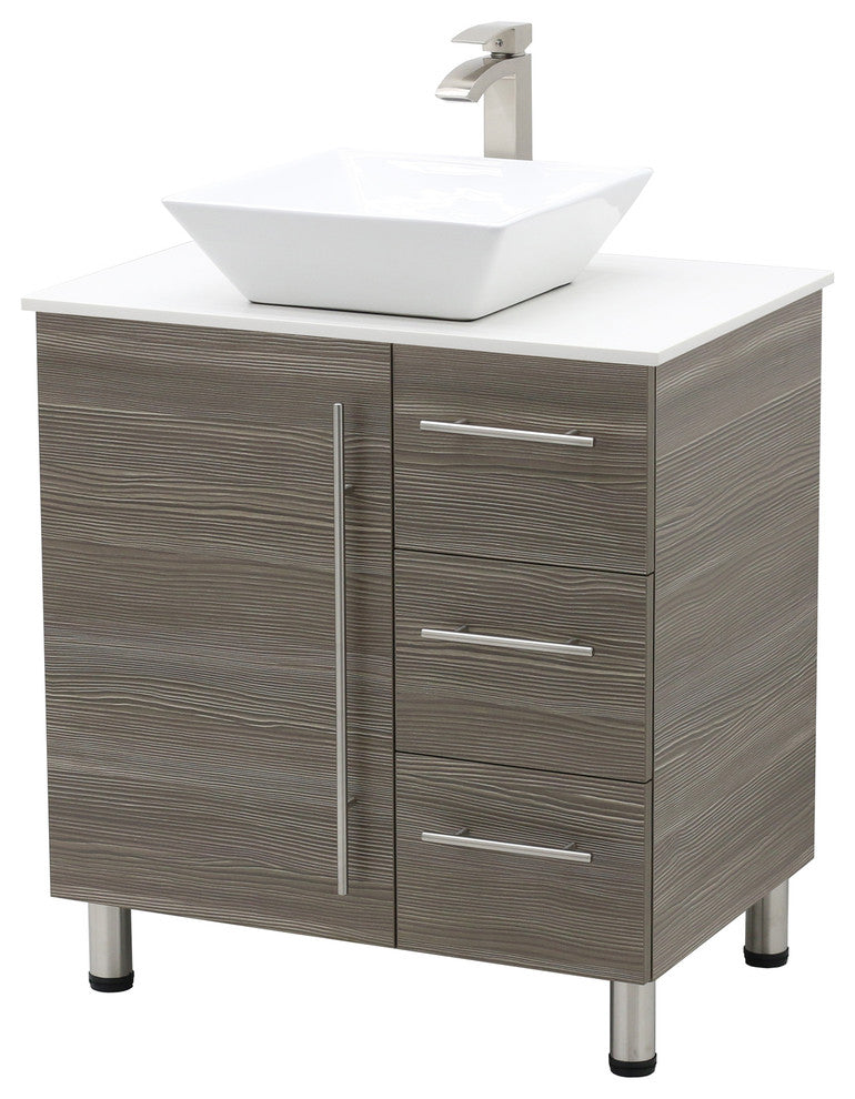 Windbay 30" Free Standing Vanity, Taupe Grey, White Stone Countertop