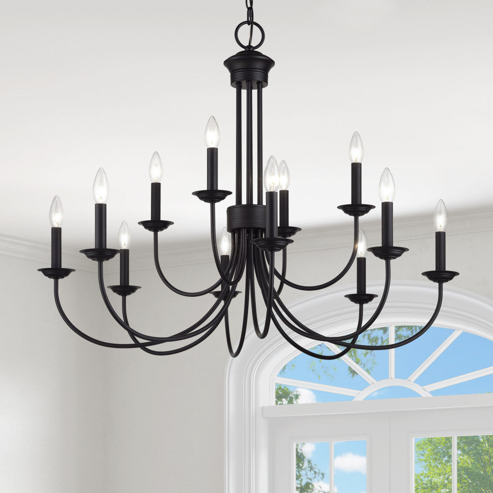 Estate 12-Light Black Large 2-Tier Chandelier