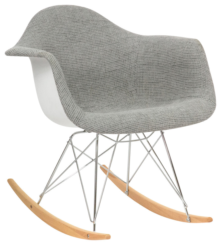 LeisureMod Wilson Twill Fabric Eiffel Rocking Chair, Gray