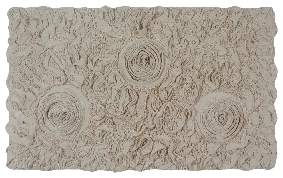 Bell Flower Collection Cotton Bath Rug, 21"x34", Linen