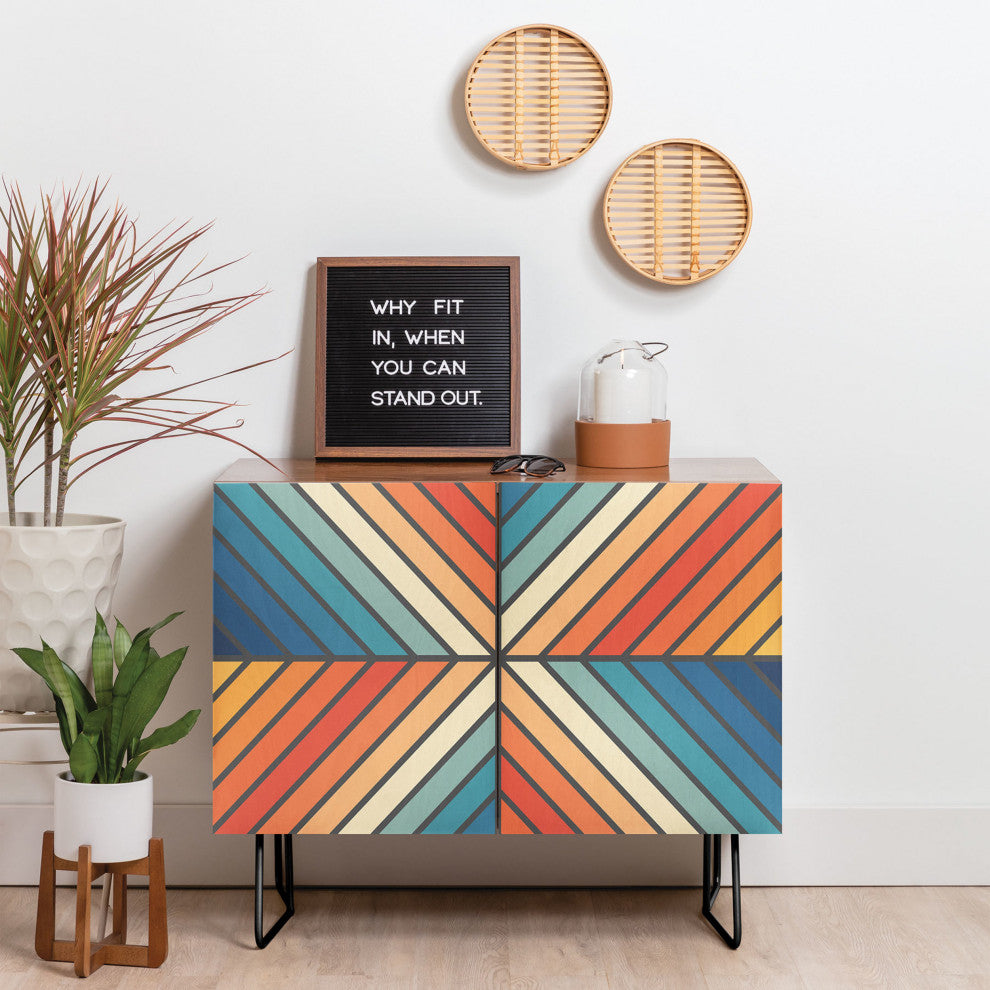 Deny Designs Celebration 1 Credenza, Walnut, Black Steel legs