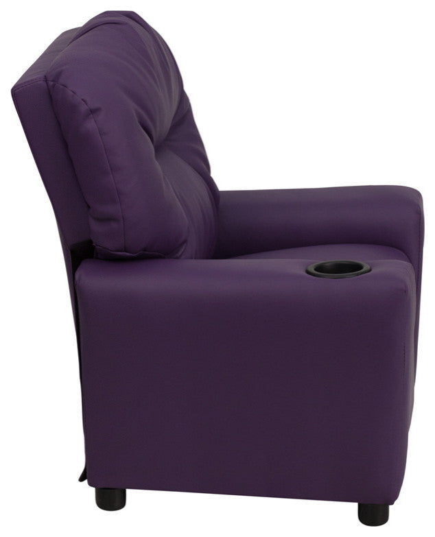 Contemporary Purple Vinyl Kids Recliner With Cup Holder