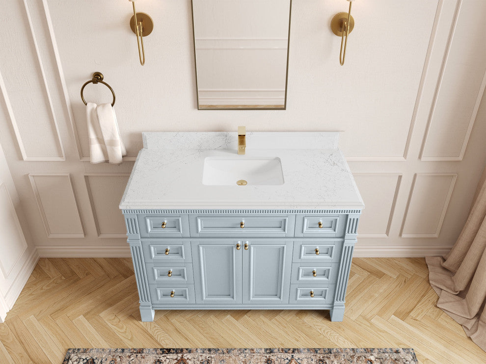 Paris 48" Single Sink Bathroom Vanity, Blue Heather 1.5" Empira Quartz