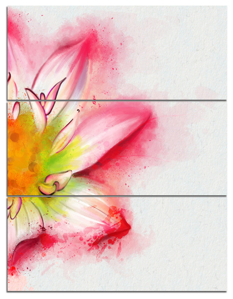 Beautiful Pink Flower Painting, Floral Triptych Canvas Artwork, 28x36, 3 Panels