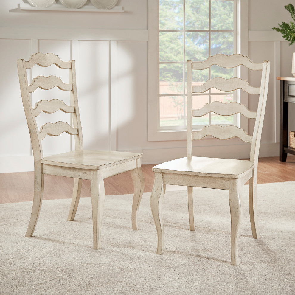 Arbor Hill French Ladder Back Wood Dining Chair, Set of 2, Antique White