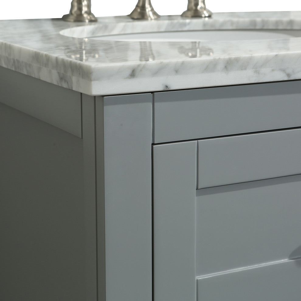 Eviva New York 24" Gray Bathroom Vanity, With White Marble Carrera Top and Sink