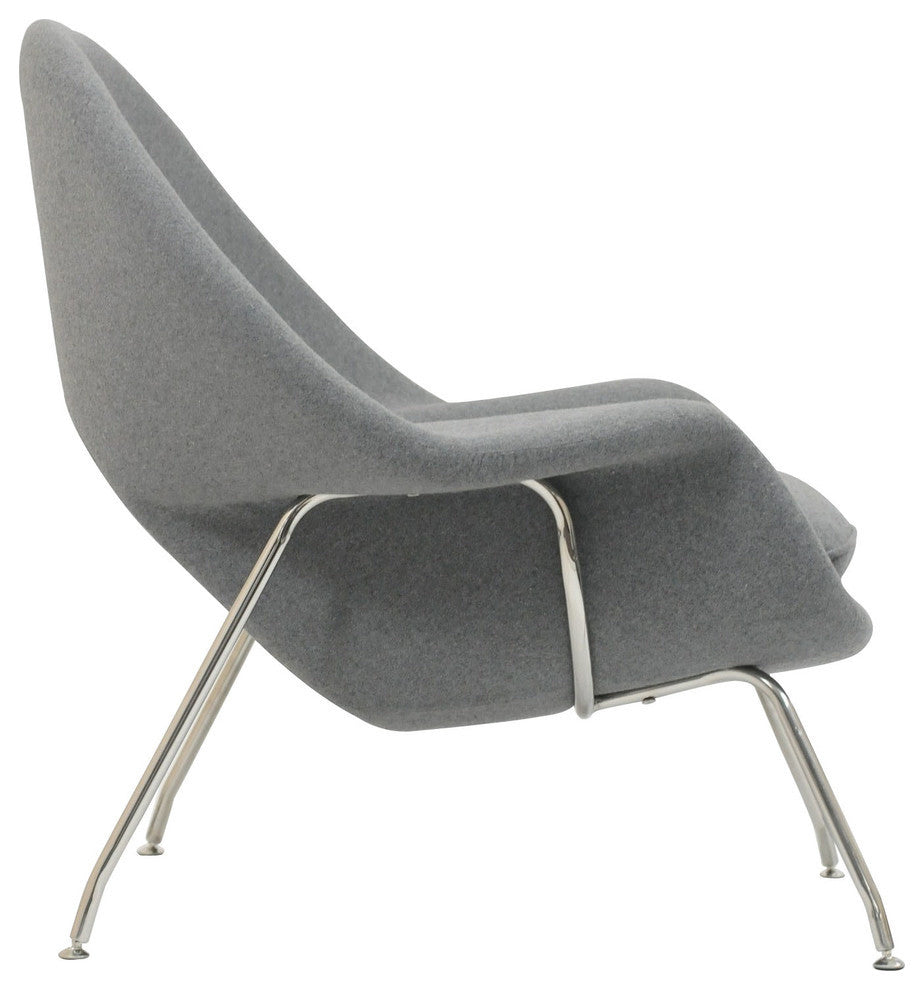 Modern Contemporary Living Room Lounge Chair and Ottoman, Light Gray