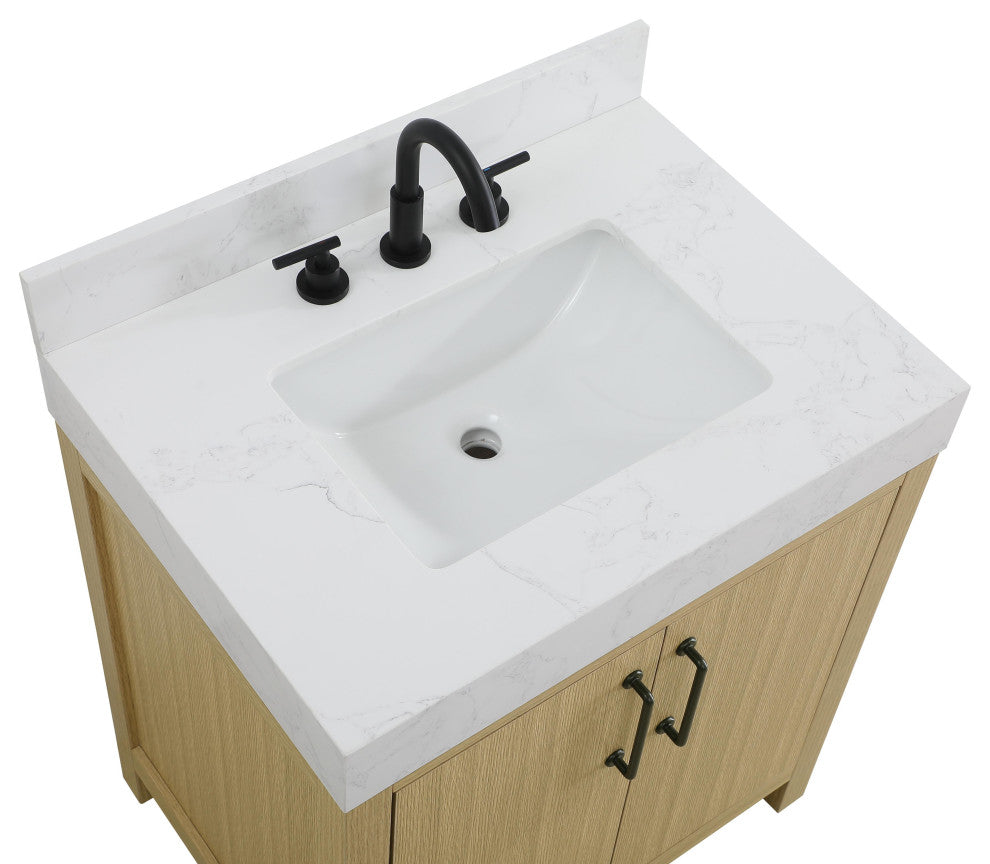 Home Living 30" Single Bathroom Vanity, Honey Brown With Backsplash
