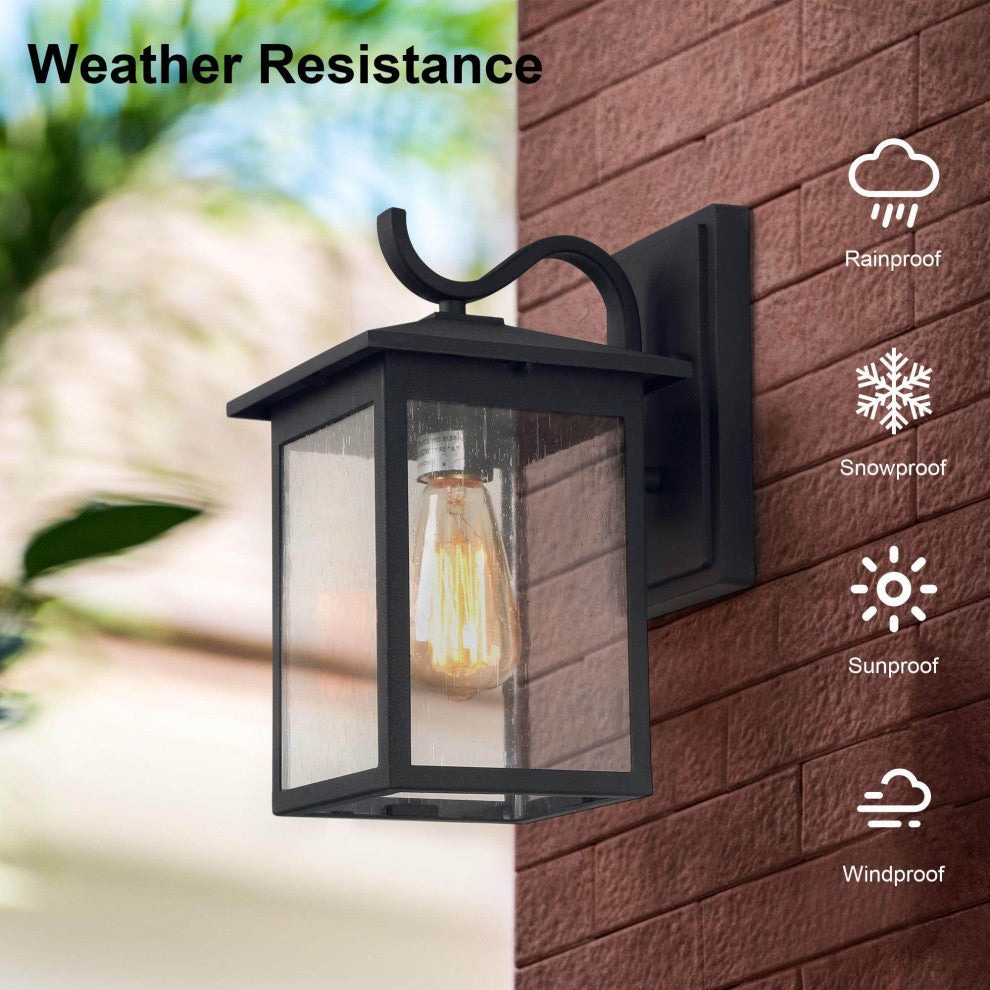LNC 1-Light Trasitional Seeded Glass Matte Sand Black Square Outdoor Lighting