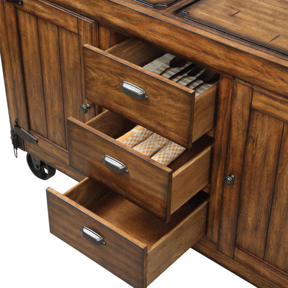 Kitchen Cart with 3 Drawers, Antique Tobacco