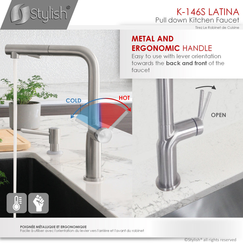 STYLISH Kitchen Sink Faucet Single Handle Pull Down Dual Mode Stainless Steel