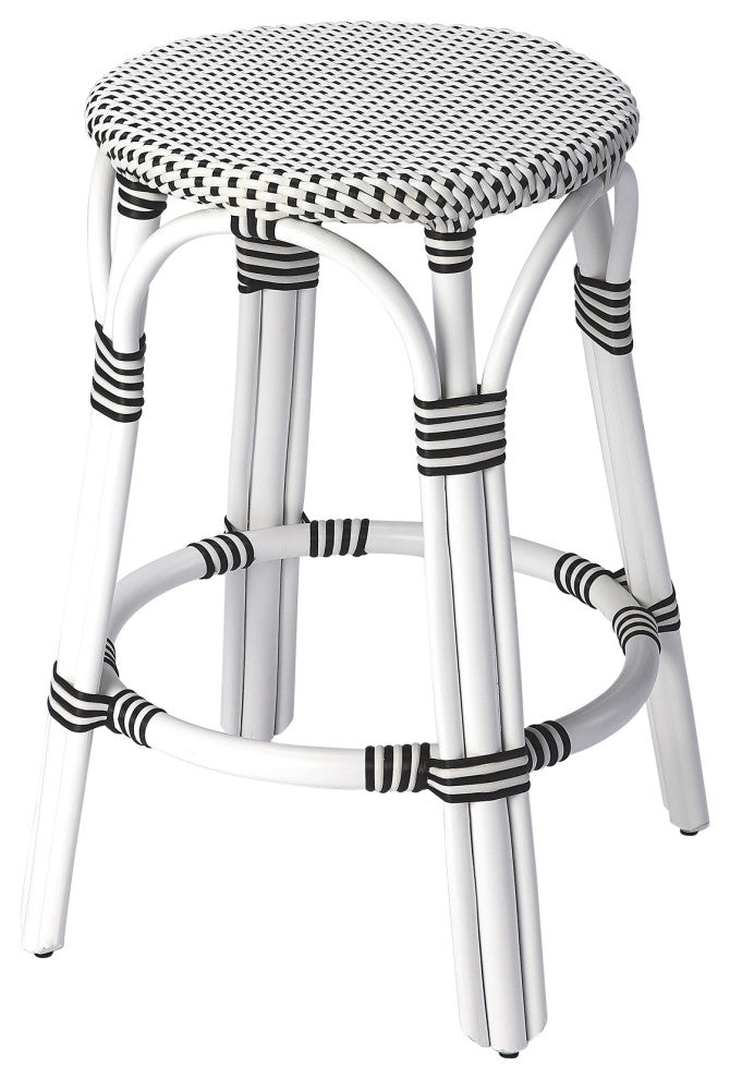 Butler Tobias Black and White Rattan Counter Stool