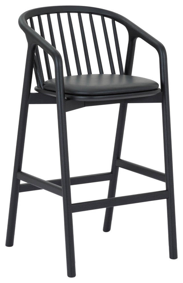 Echo, Black Oak Wood/Faux Leather, Bar Stool, 30", Single