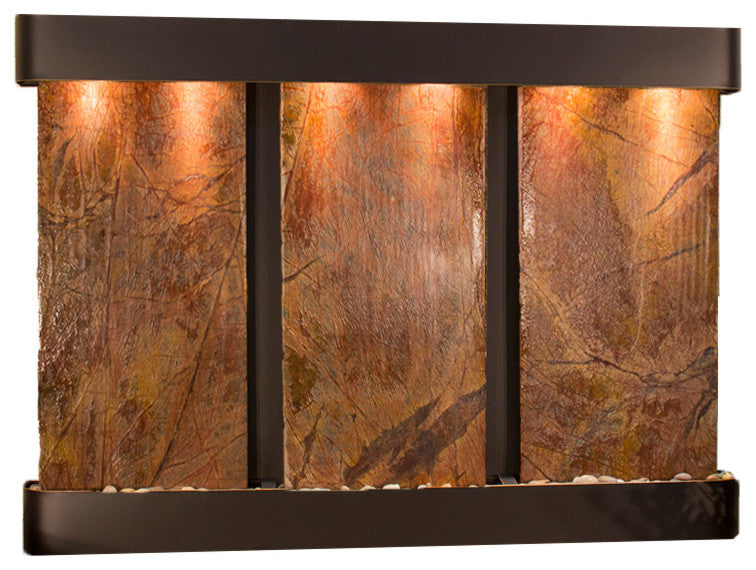 Olympus Falls Water Fountain, Brown Marble, Blackened Copper, Round