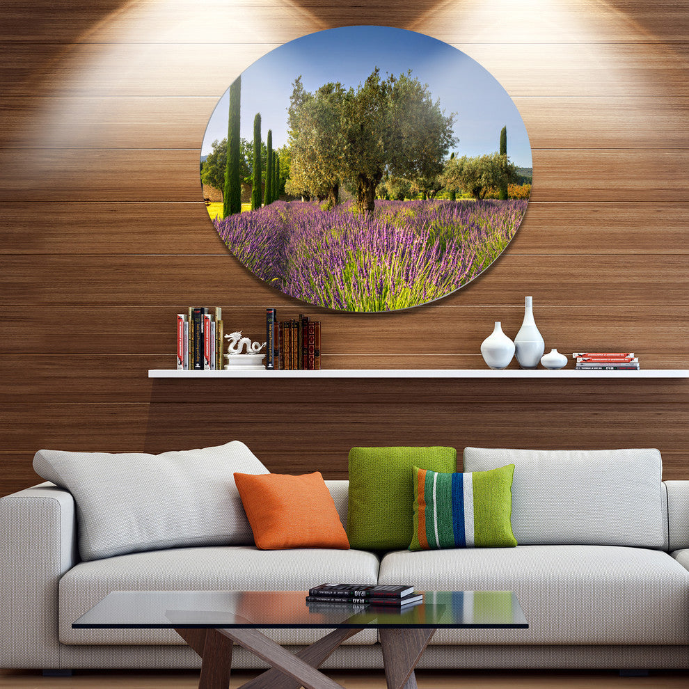 Beautiful Lavender And Olive Trees, Flower Disc Metal Wall Art, 23"