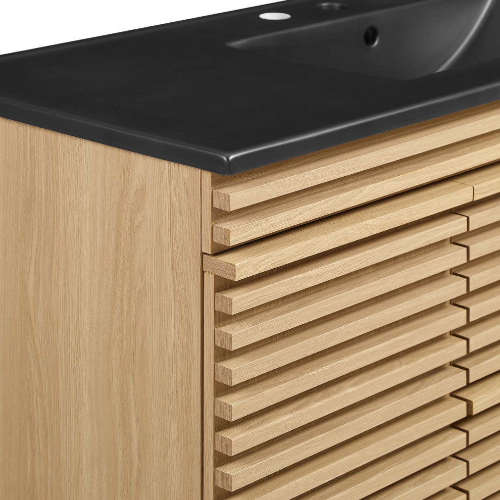 Render 48" Wall-Mount Bathroom Vanity, Oak Black