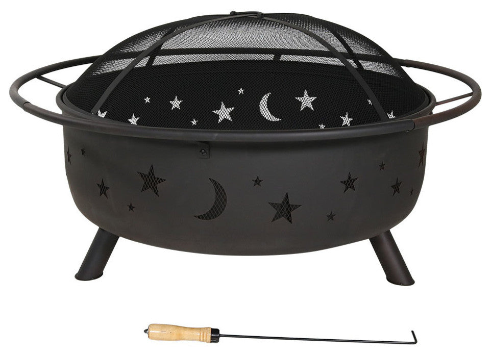 Sunnydaze 42" Fire Pit Steel Cosmic Design with Spark Screen and Firewood Poker