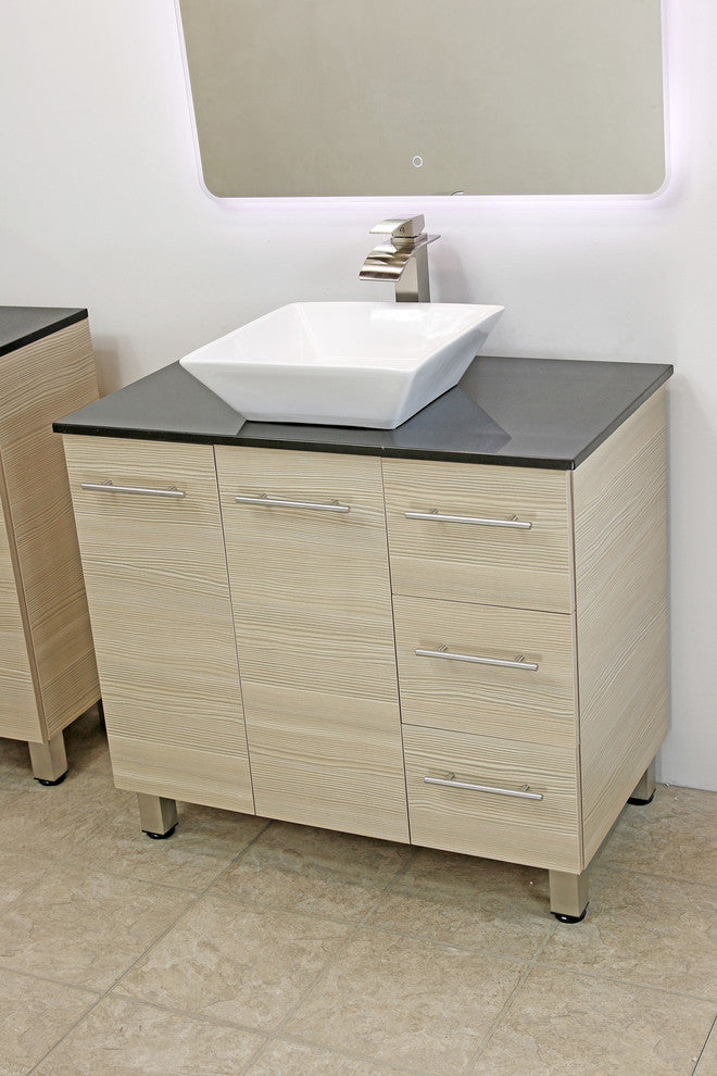 Windbay 36" Free Standing Vanity, Tan, Black Stone Countertop