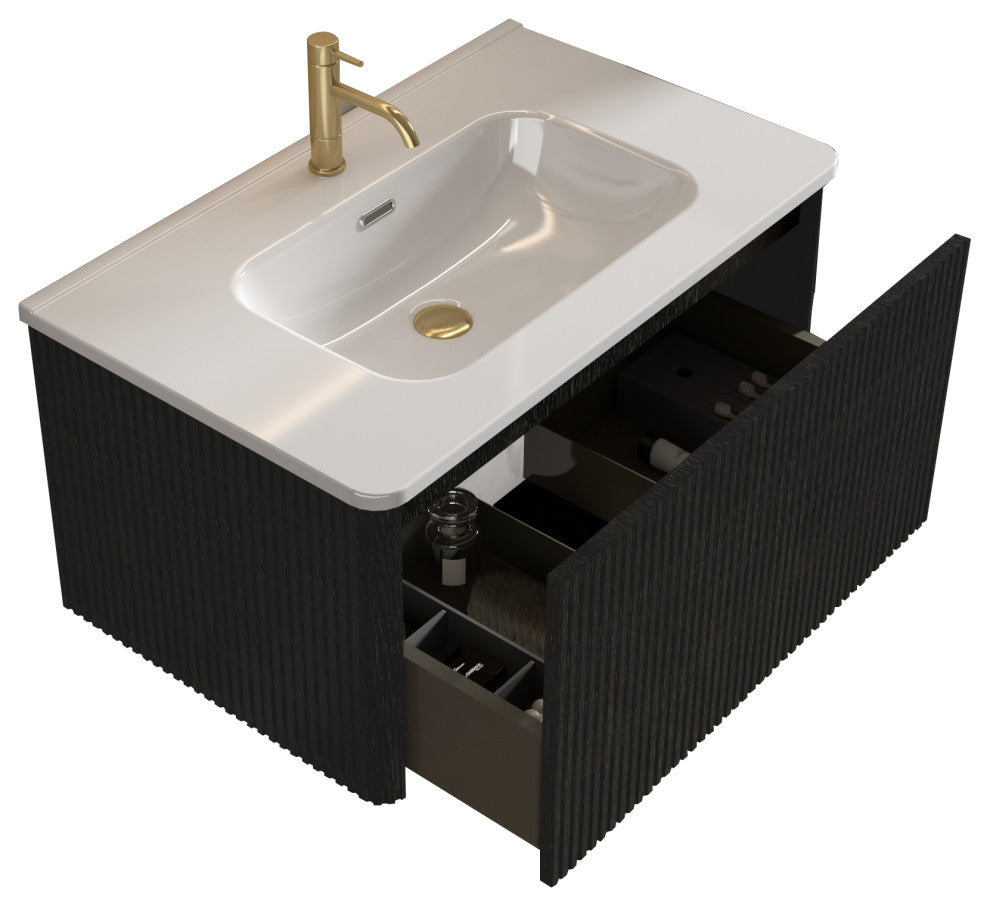 Wall-Mounted Bathroom Vanity Set with White Ceramic Sink, 30"