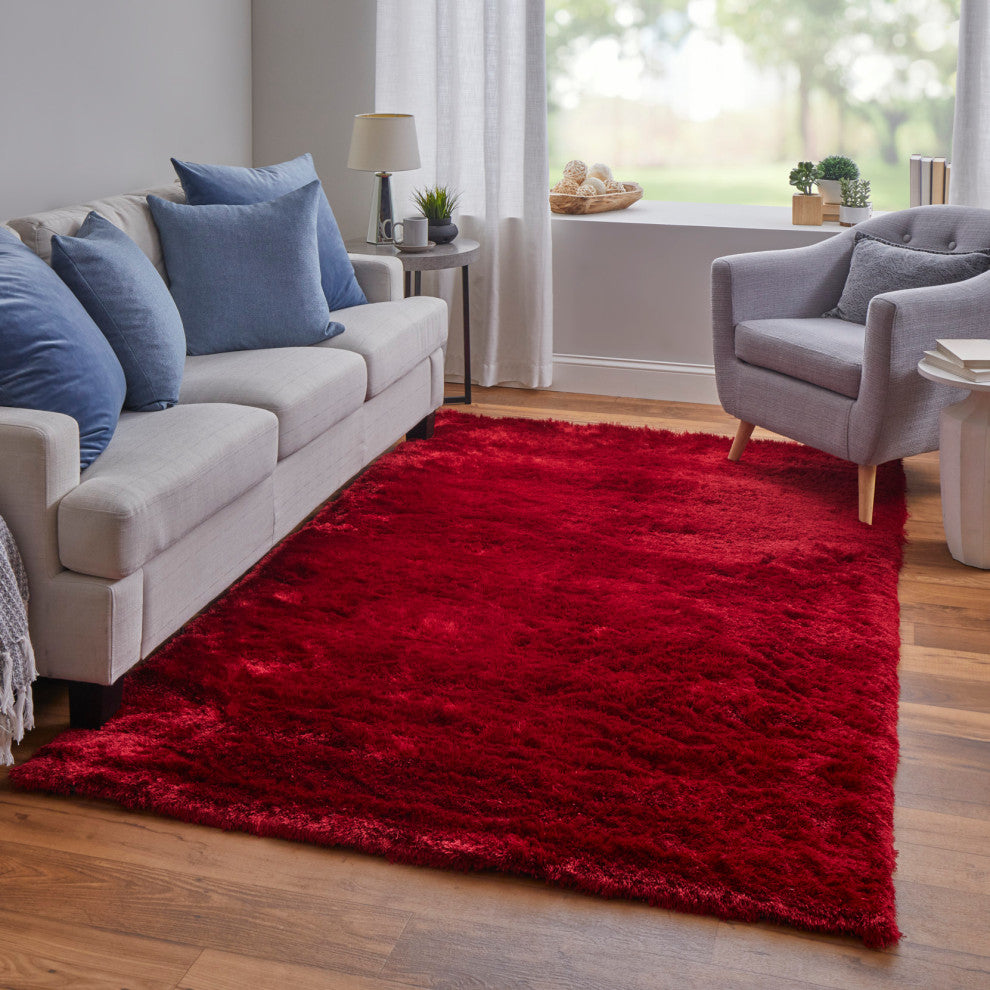 Weave & Wander Armada Plush Shag Rug, Cranberry, 7'6"x9'6"