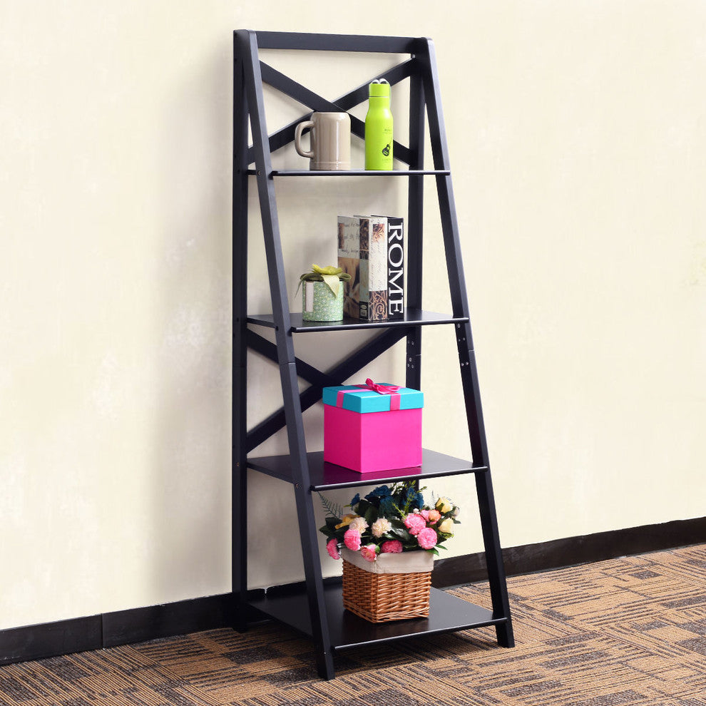 Costway 4-Tier Ladder Shelf Bookshelf Bookcase Storage Display Leaning Home