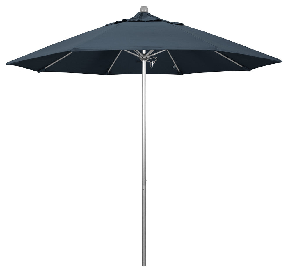 9' Silver Anodized Push Lift Fiberglass Rib Aluminum Umbrella, Pacifica, Sapphir