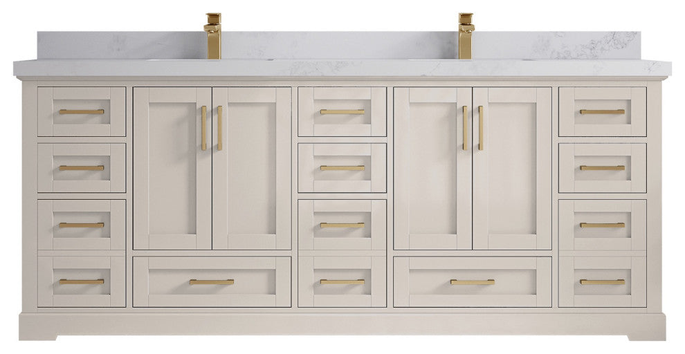Boston 84" Double Sink Bath Vanity in Fine Grain 2" Calacatta Nuvo