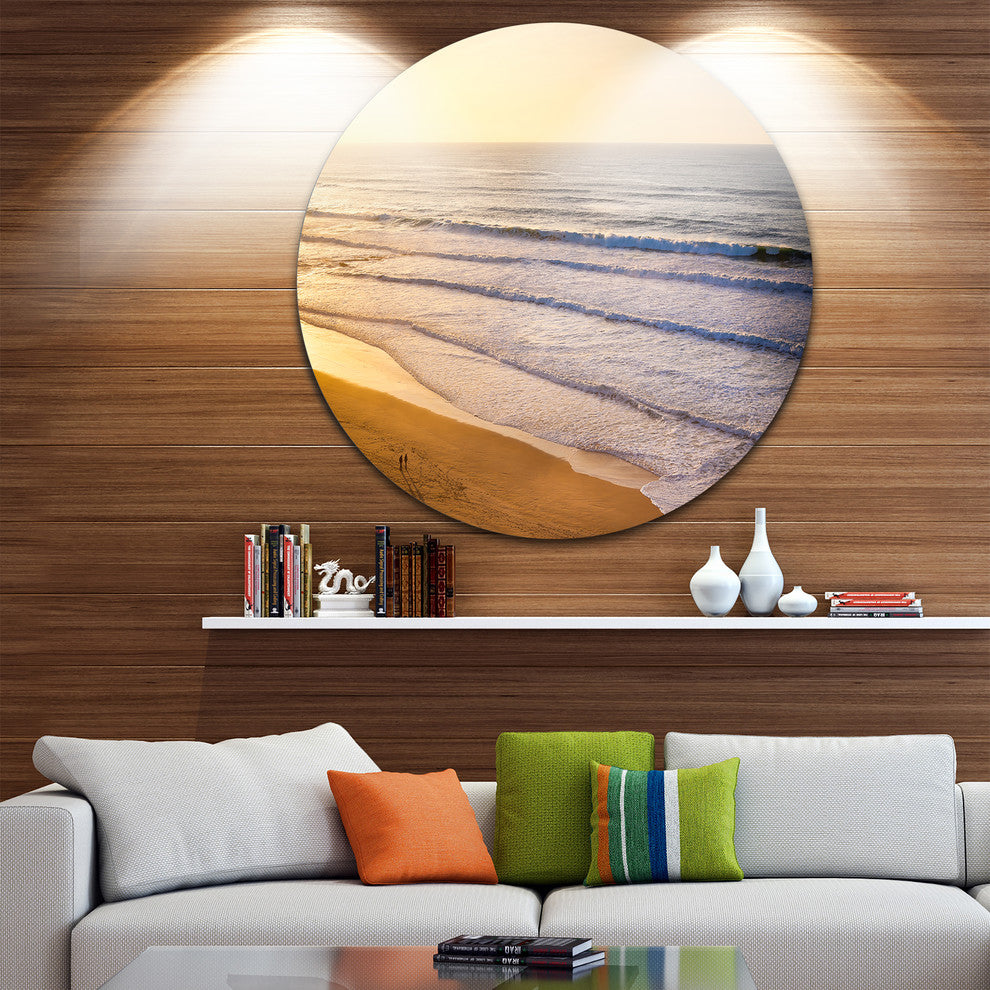 Stunning Orange Sunset Over Beach, Seascape Round Metal Wall Art, 36"