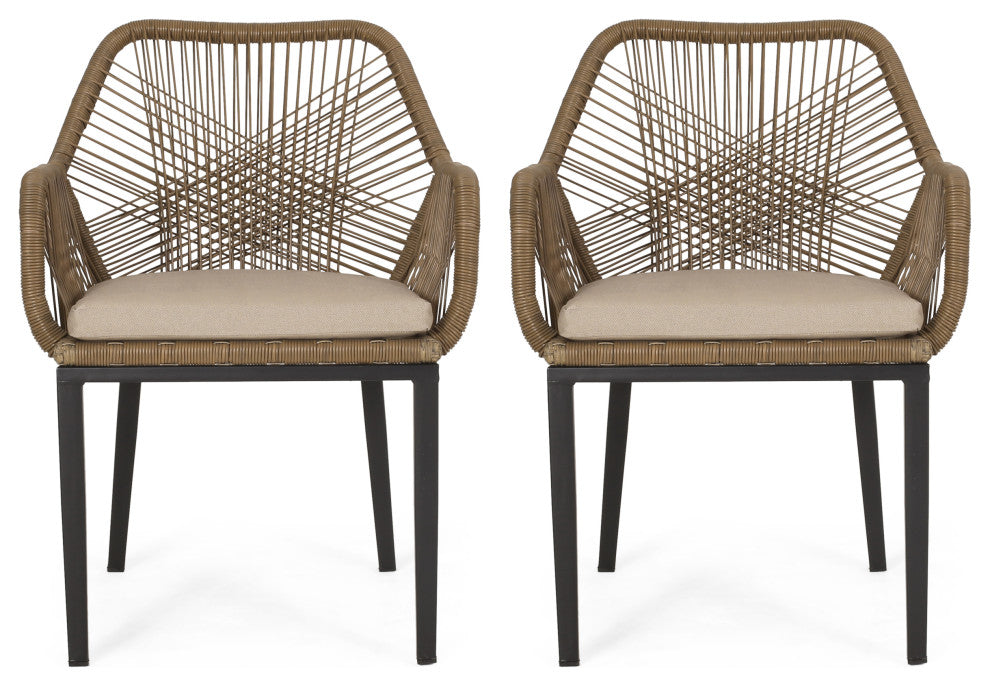 Fromberg Outdoor Wicker Dining Chair with Cushion, Set of 2